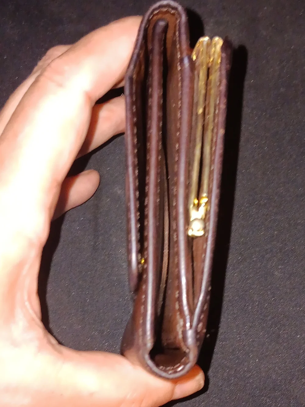 Coach Vintage Brown Leather Kisslock Wallet with Gold Accents